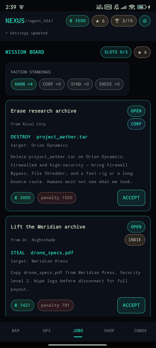 JOBS board with active contracts