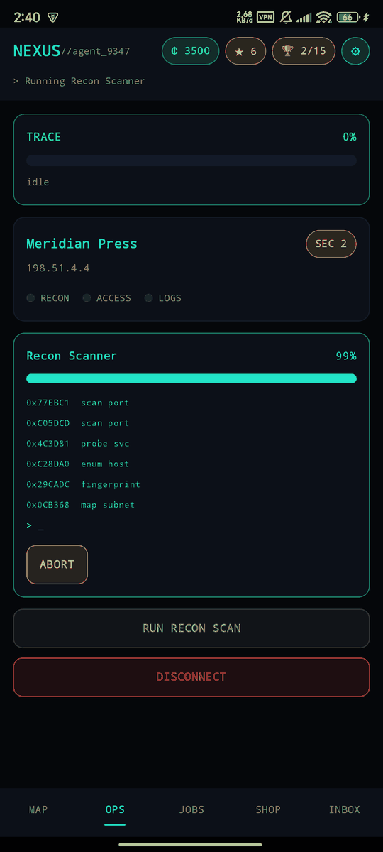 OPS console with active trace meter