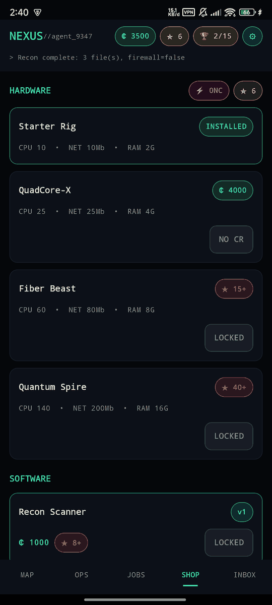 MARKET with daily streak + hardware